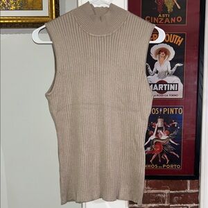 Sleeveless Ribbed Mock Neck Top - Beige